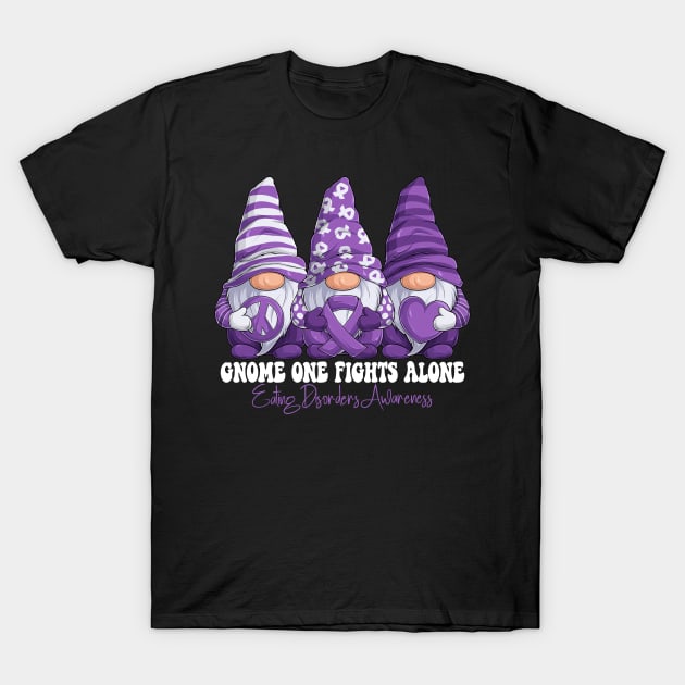 Funny Gnomies Eating Disorders Awareness Month Purple Ribbon Gift Idea T-Shirt by Coolingburry